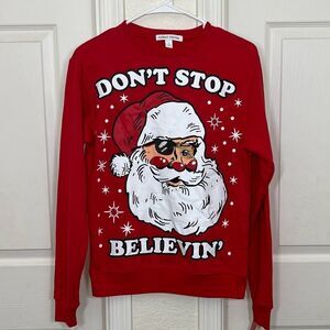 Santa Claus Red Sweatshirt Crewneck Santa in Sunglasses Reversible Sequins Small